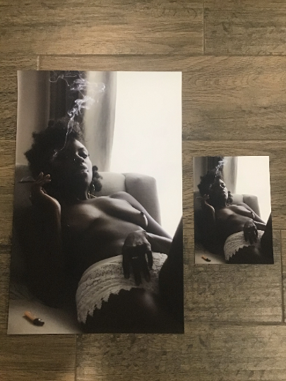 Break Time - 5x7, 11x17 Dark Skinned Topless Woman Marijuana Poster Print